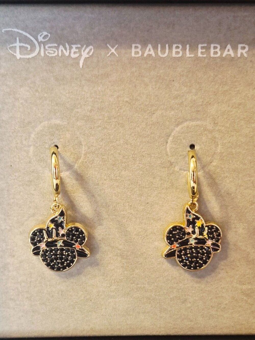 NEW in Box Disney X BaubleBar Minnie Mouse Halloween Rhinestone Hoop Earrings